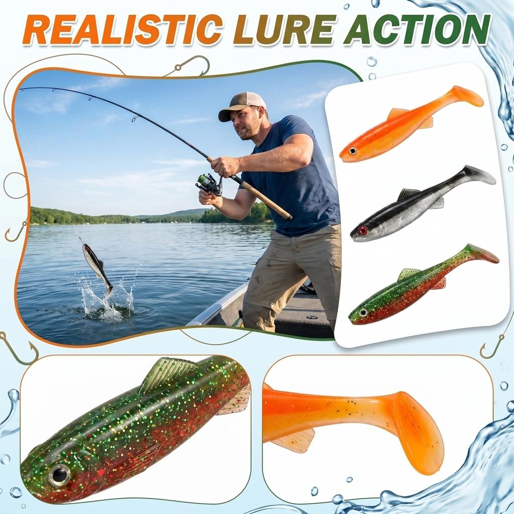 Color T-Tail Soft Worm with Hook for Bass