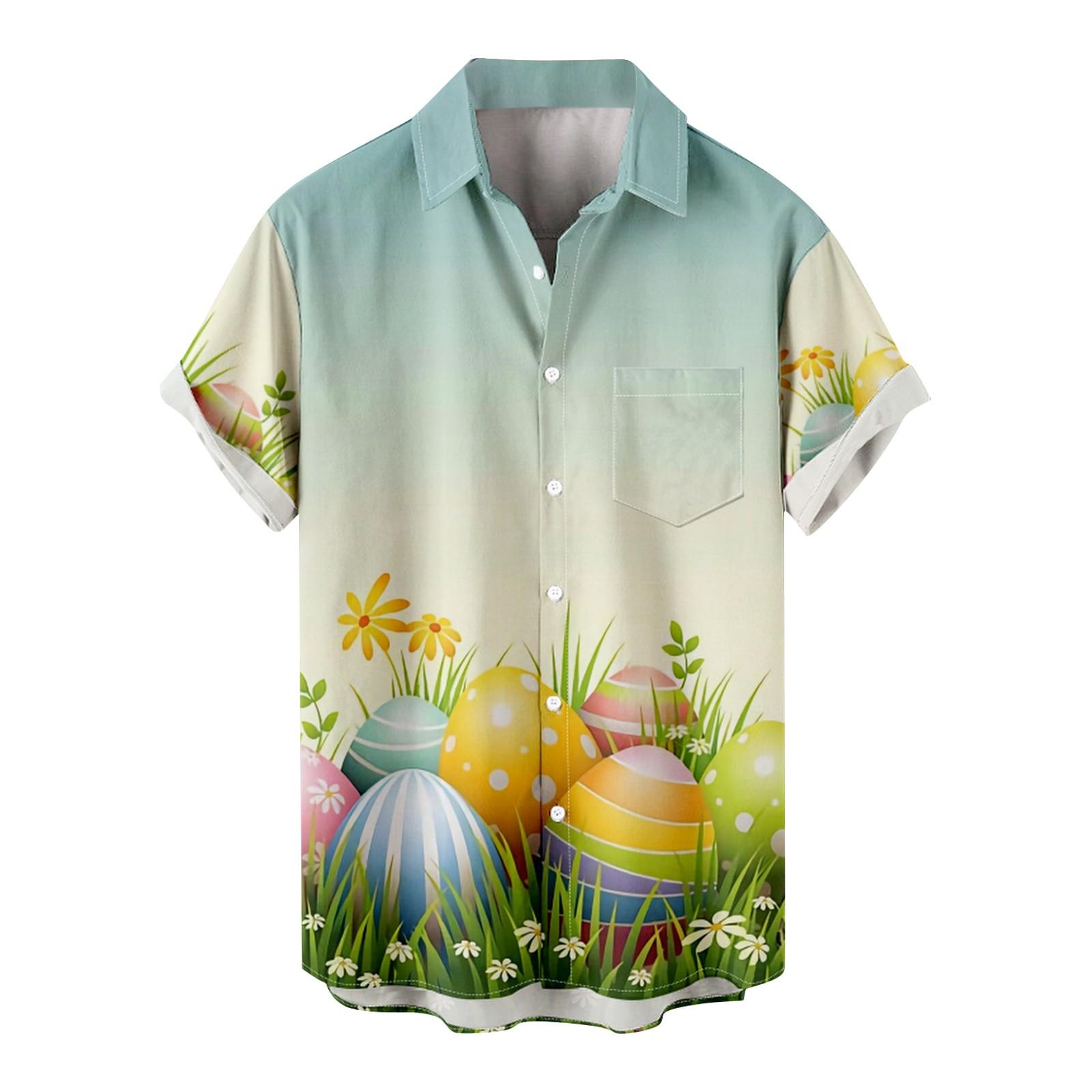 

(SU)Мужская летняя свободная модная рубашка с короткими рукавами с пасхальным принтом