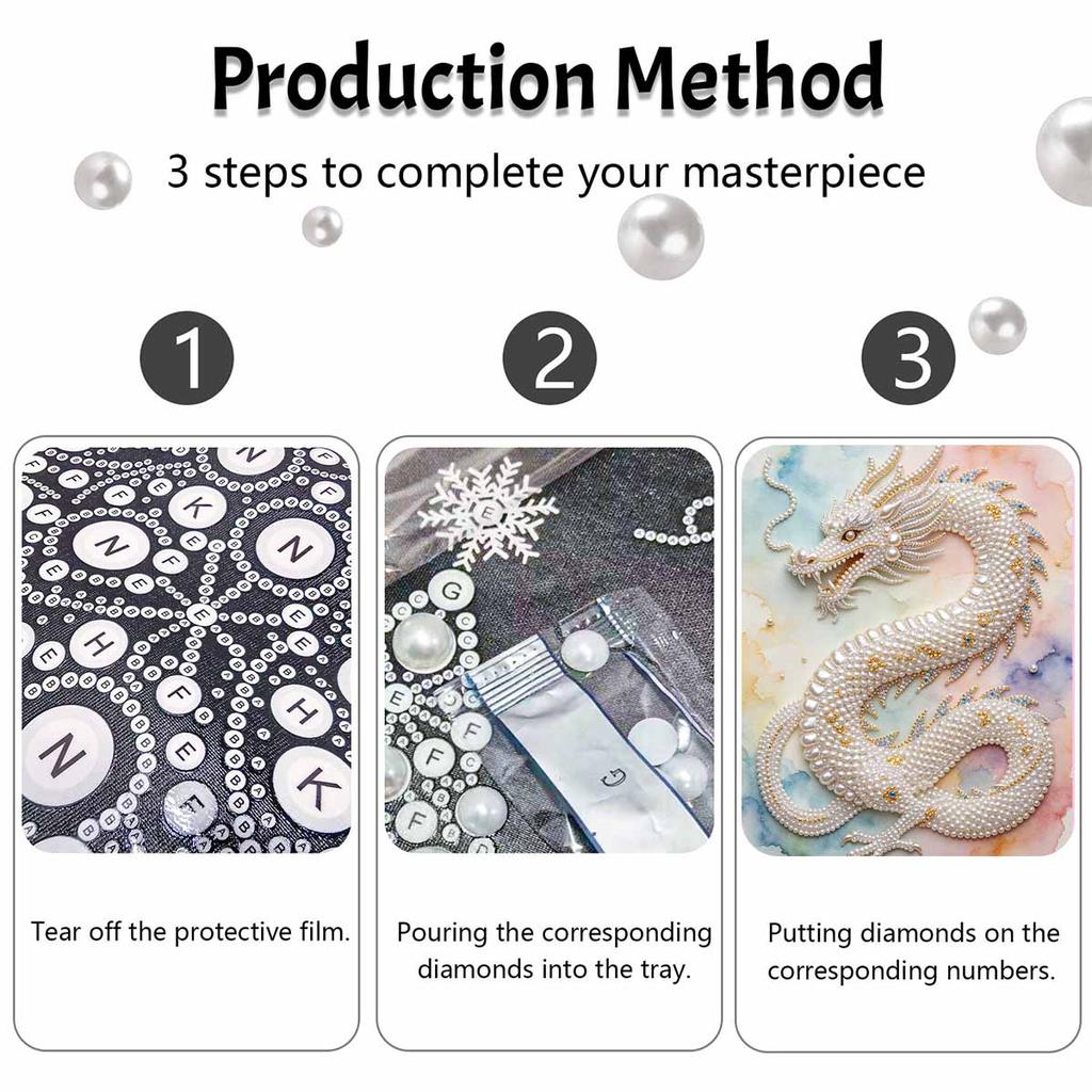5D Pearl Kit Majestic Dragon Pattern DIY Rhinestone Art Relaxing Handmade Ornament Home Wall Desktop Decoration for Beginners