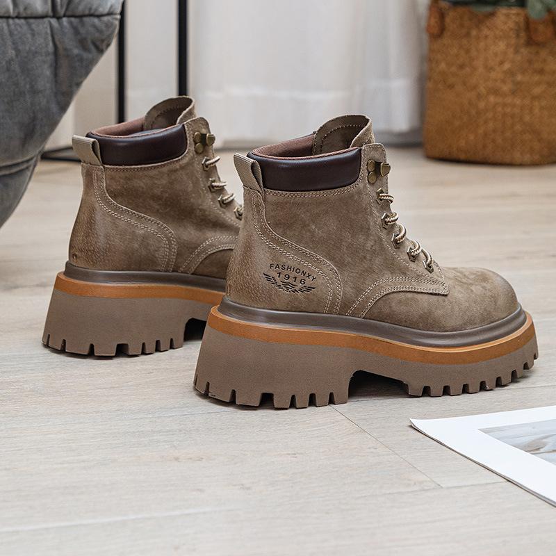 

Маленькие мартинсы на толстой подошве с внутренней платформой, увеличивающей рост, женские, британские ретро, большие желтые ботинки, кожаные ботинки-локомотивы, короткие ботинки 40