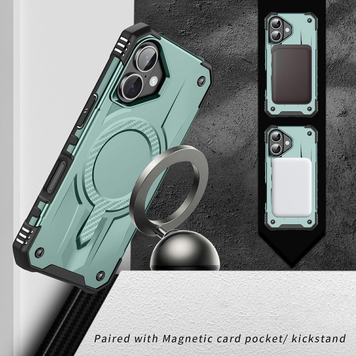 

For iPhone 16 Plus Case Compatible with MagSafe Four Corner Airbags PC+TPU Phone Cover Midnight Green