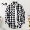 Fall Winter Men Shirt Coat Plaid Print Long Sleeves Chest Pocket Turn-down Collar Single-breasted Loose Contrast Color Jacket