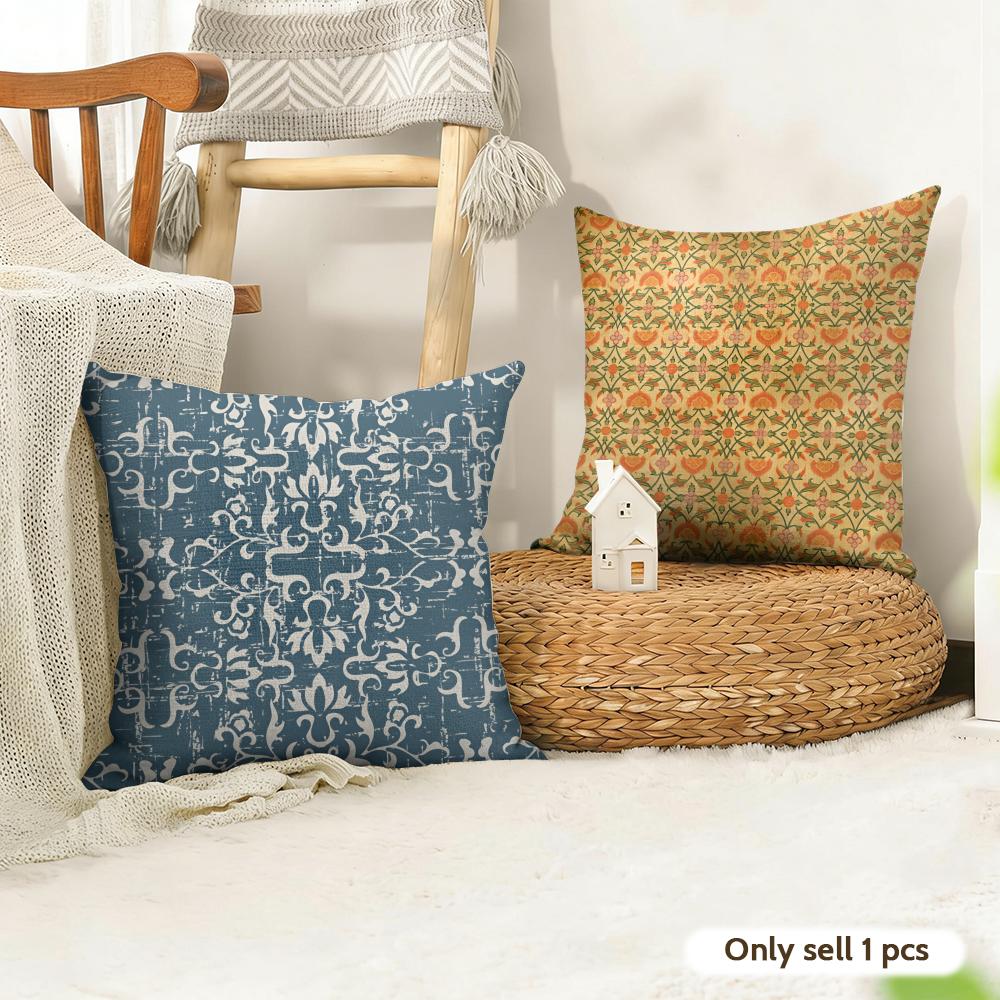Funda de Cojín con Estampado Estilo Lavado Vintage Funda de Almohada de Lino Natural Funda de Cojín con Estampado a Doble Cara Para Sofá Decoración del Hogar
