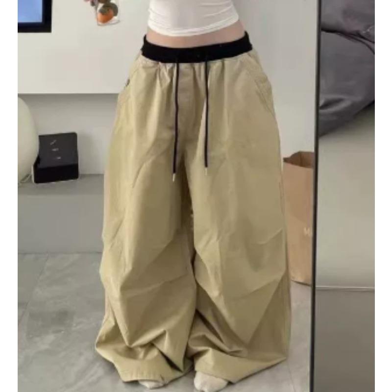 American Vintage Washed High Waist Wide Leg Loose Casual Cargo Pants For Women
