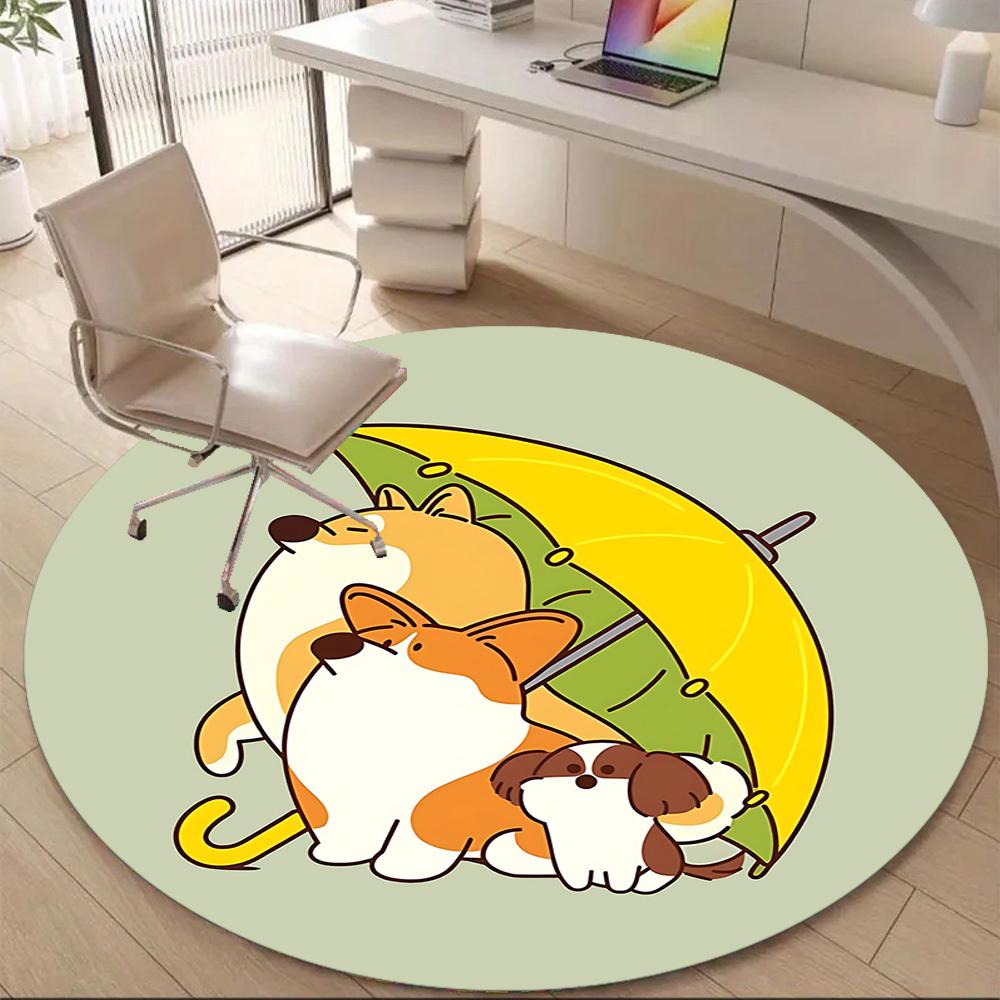 1pc Umbrella Dogs Office Round Area Rug, Under Office Chairs Bedroom Living Room Home Decor, Room Deco
