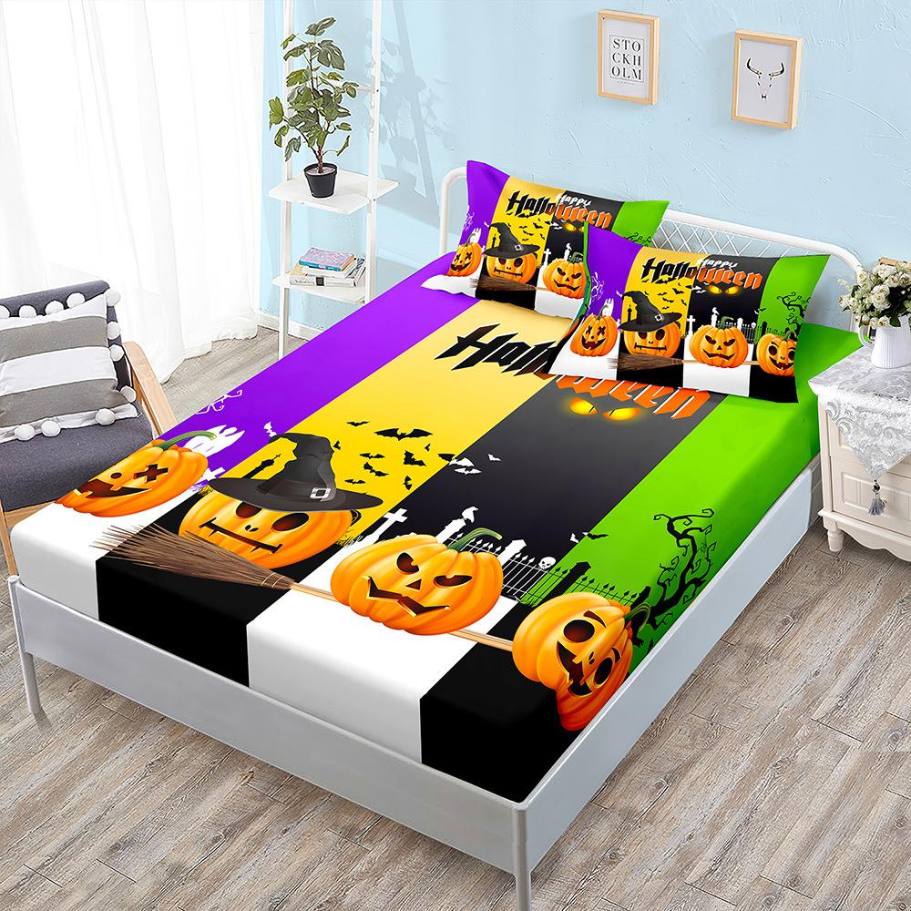 Halloween Three-Piece Set Funny Pumpkin Mattress, Mattress Cover, Mattress Protective Cover