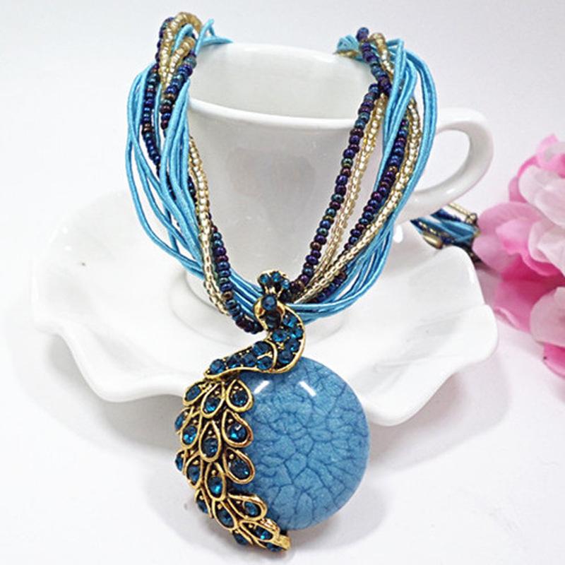 Ethnic Style Long Necklace: Retro Water Drop Pendant with Colored Shell for Fall/Winter