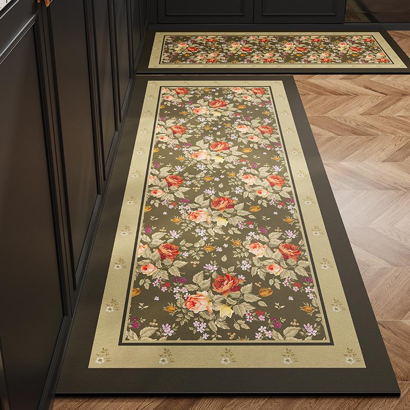 Vintage Blue Floral Runner Rug Non-slip Washable for Hallway Entryway Kitchen Home Decor