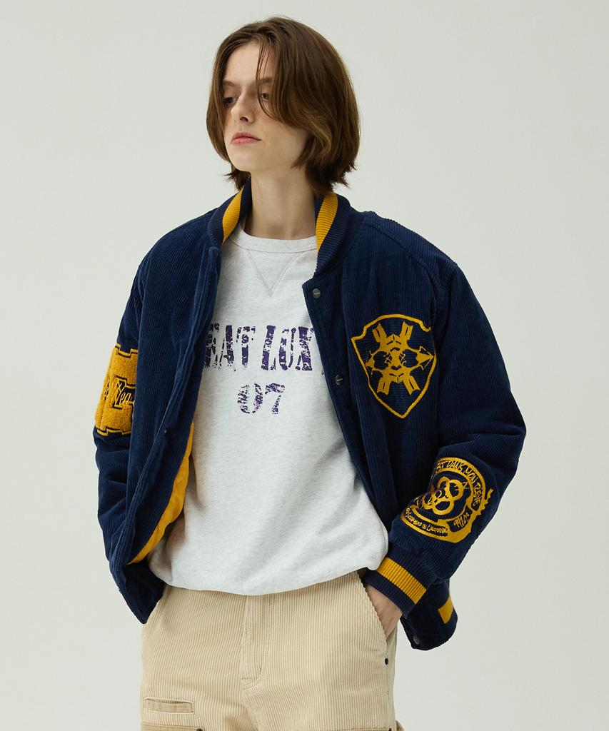 Magoodgan Varsity 5704 Corduroy Padded Wappen Navy Oversized Stadium Jacket