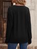 Einfarbiges, lockeres Langarm-T-Shirt mit V-Ausschnitt und Button-Down-Oberteil