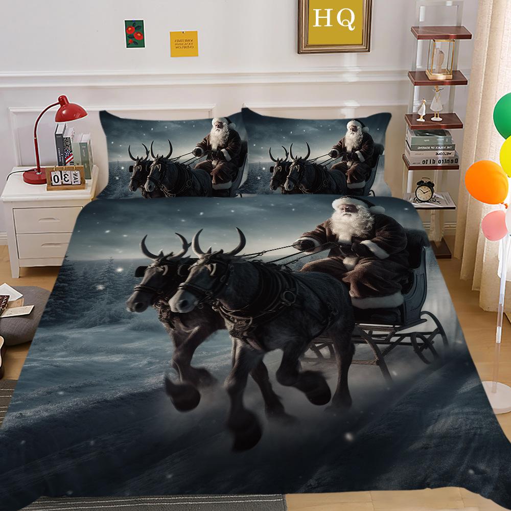 Weihnachtsmann Kutsche 3D-gedruckter Polyester Kissenbezug Bettdeckenbezug Zwei- oder Dreiteiliges Set Kann Sein