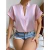 Women's Fashion Casual Solid Color Print Short Sleeve V Neck Blouses & Shirts