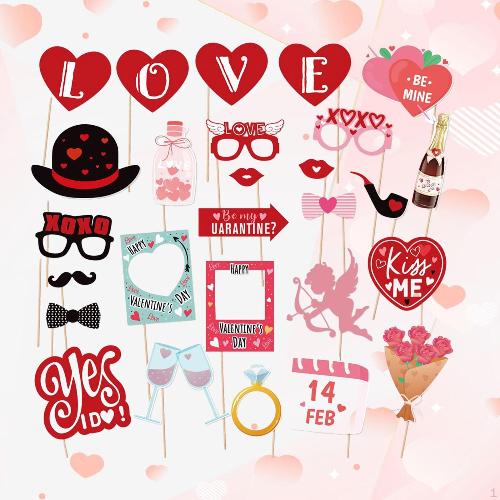 

27Pcs Valentine s Day Props Kit Party Selfie Decors Portable Premium Funny Supplies for