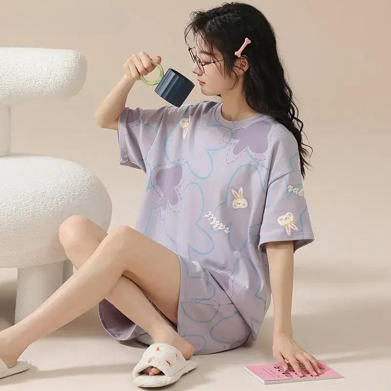 Rabbit Print Women's Pajamas Set Cotton High Quality Pijamas Short Sleeve Nightwear Fashion Lingerie Sleep Wear