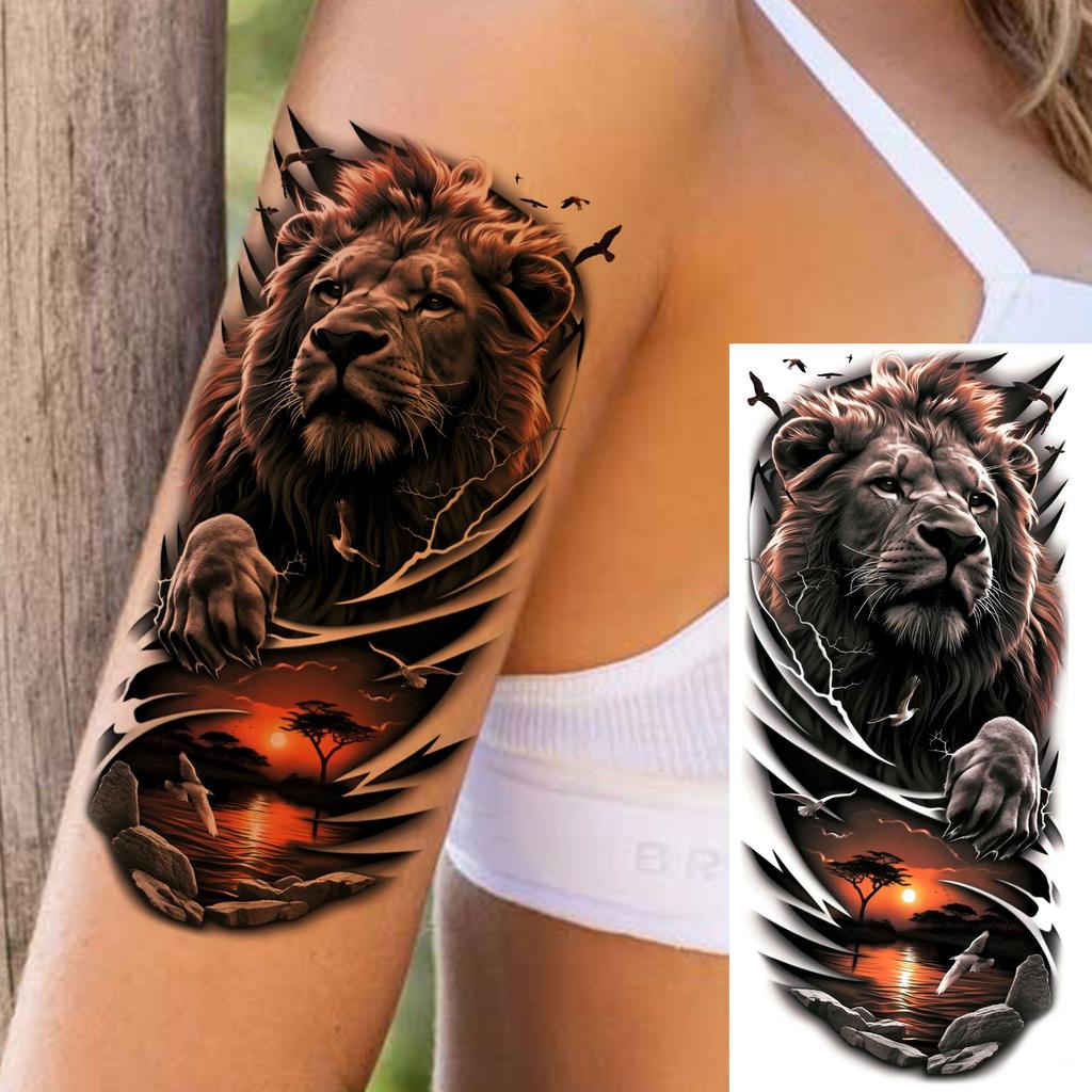 1 Sheet Realistic 3D Zeus Lion Warrior Temporary Tattoos For Men Women Adults, Long Lasting Waterproof Temp Fake Tattoo Stickers