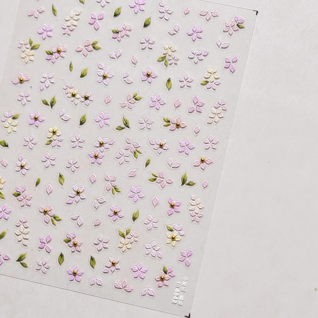 White Flower Petal Cherry Blossom Peach Blossom Falling Petal Floral Gradient 5D Self Adhesive Nail Art Sticker Manicure Decals