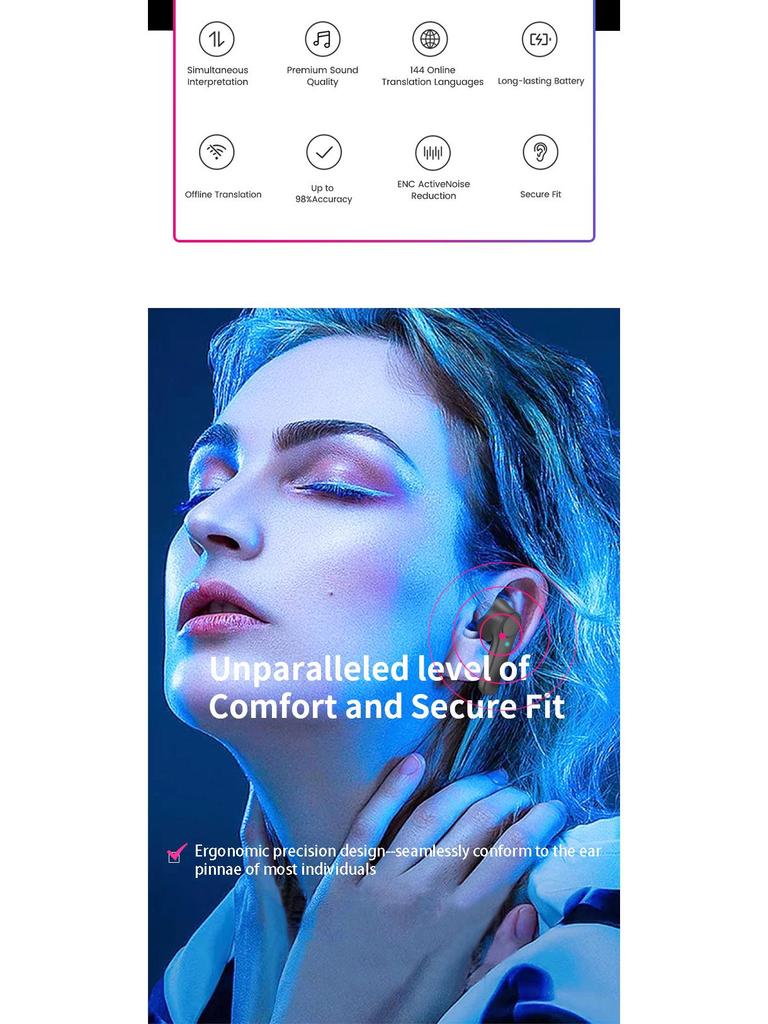 B11 Multilingual Smart Translation Earbuds: Binaural Bluetooth In-Ear Translator for Chinese-English.