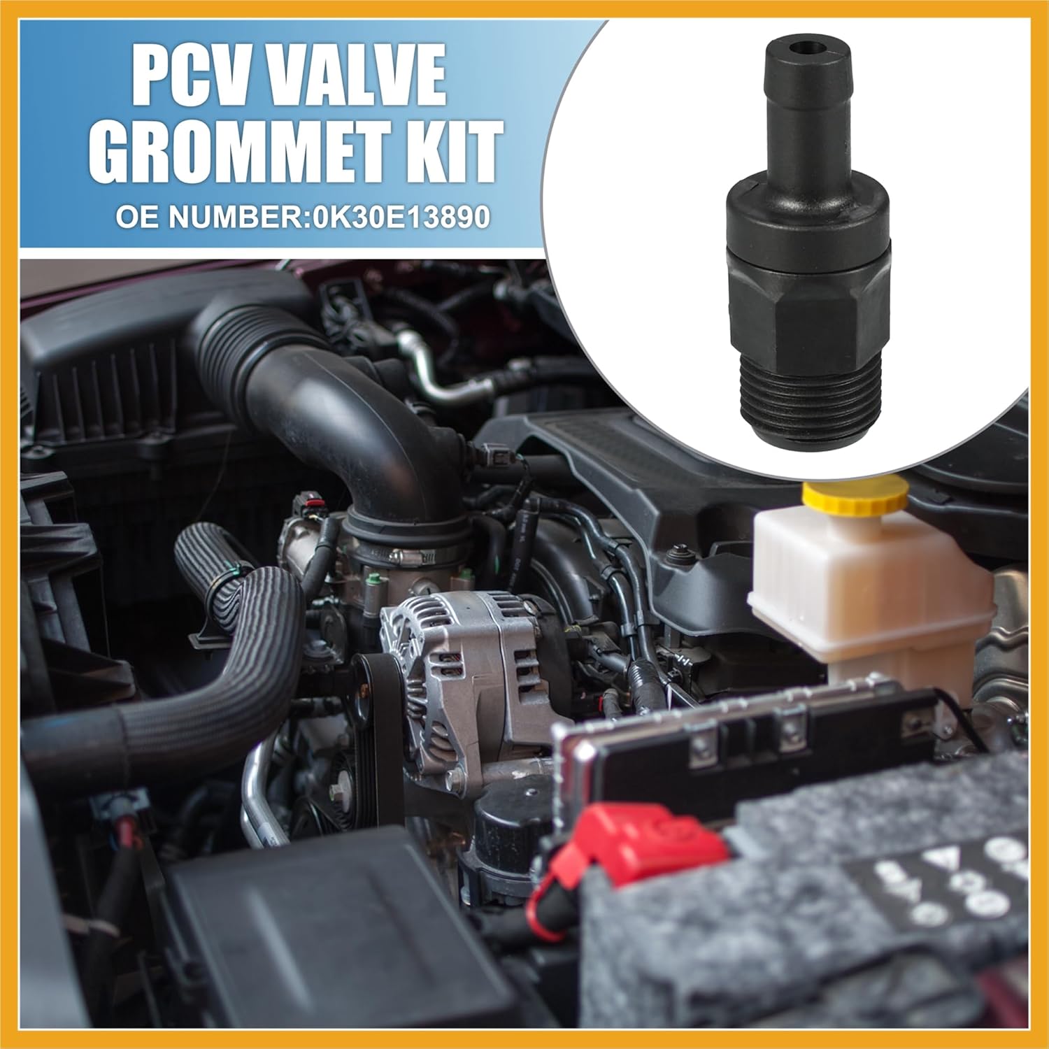 

PCV Valve Grommet Exhaust Positive Crankcase Ventilation Fittings No.0K30E13890 for Kia Rio 2001-2005 Black Replacement