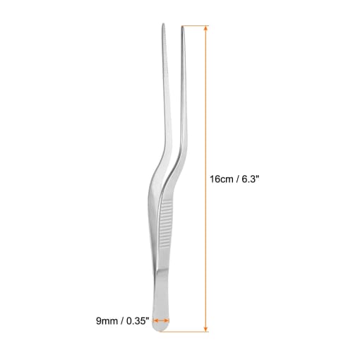 uxcell Offset Tweezers, 16cm Stainless Steel, Precision Serrated Tip Tweezers for Kitchen and Cooking, Gardening and Decorating, Plated, 2 Pieces
