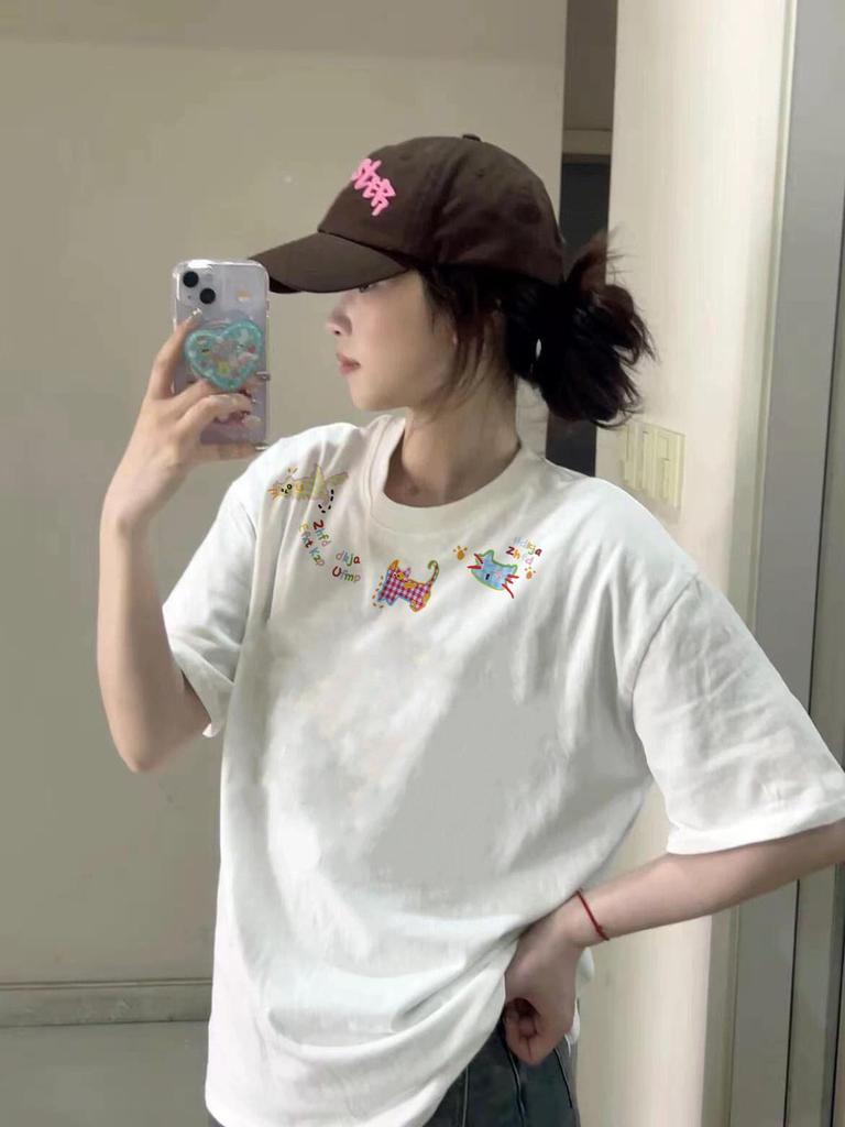 Women's Plus Size Retro Cartoon Short Sleeve T-shirt - American Summer Loose Fit, Petite Design Top