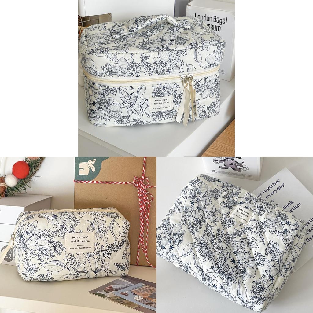 Tea Break Jungle Makeup Bag With Cotton Material And Large Capacity For Travel And Daily Use