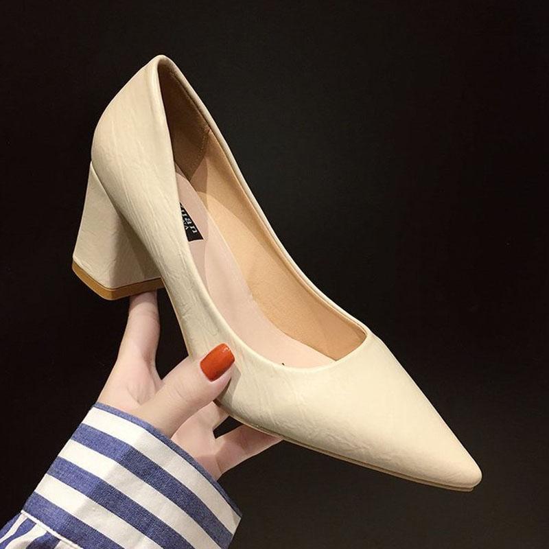 Dicke High Heel Schuhe Damen Pumps Spitze Zehen Arbeitsschuhe Frau Slip On Plateau Pumps Lady Frühling Herbst zapatos de mujer WSH3168