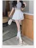 Women's White Pleated Mini Skirt, Ballet-Style High Waist A-Line Tutu Skirt