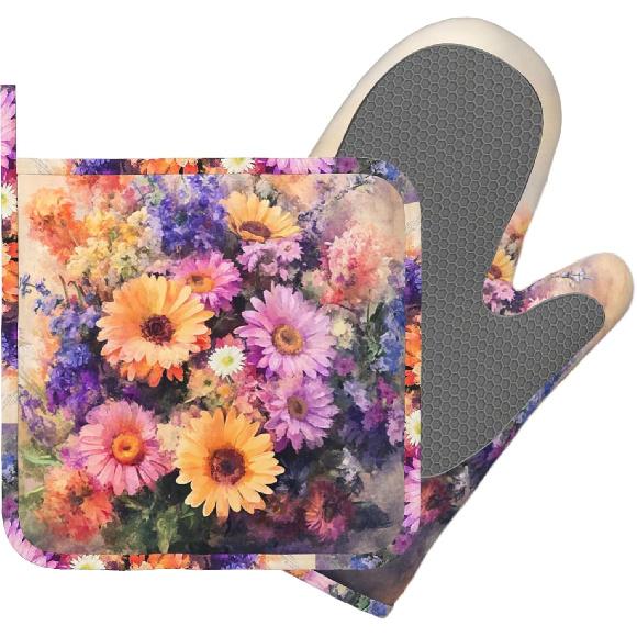 Day of The Dead Oven Mitt and Pot Holder with Silicone Heat Resistant Kitchen for Cooking BBQ Baking Grilling Cooking Protection