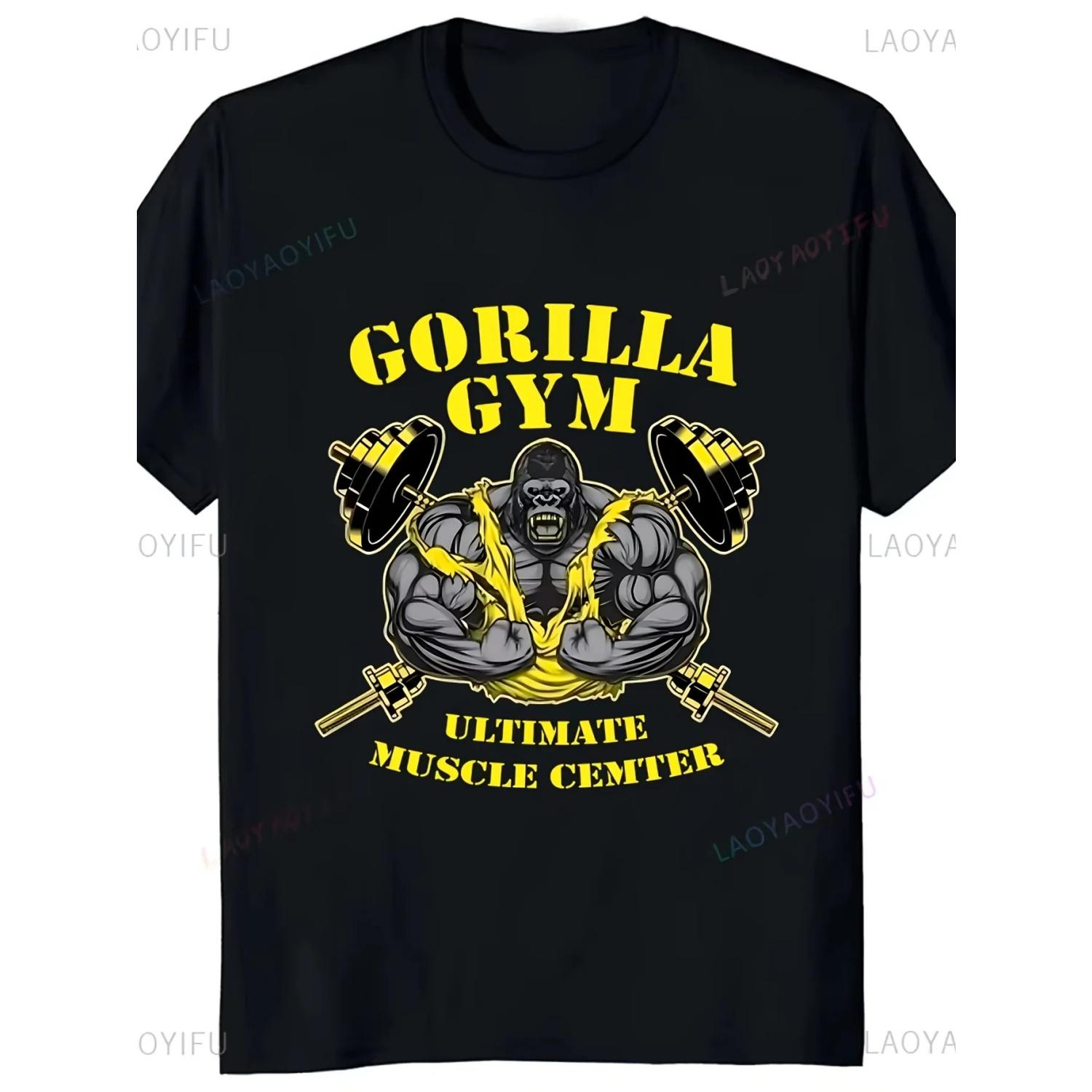 Gorilla Cotton TShirt Fitness Streetwear Athletic Black Tee Men Muscle Gym Workout Performance S чёрный