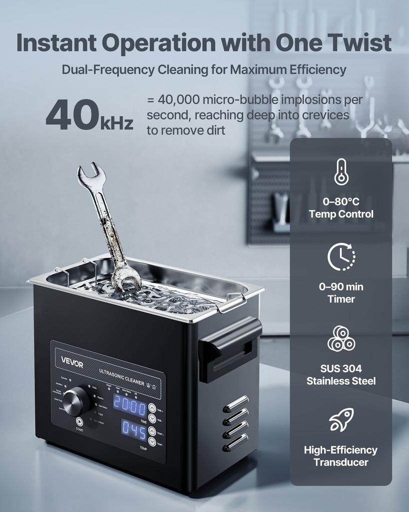 3L Ultrasonic Cleaner, Professional Ultrasonic Cleaner Machine with Knob Control, Stainless Steel Cleaning Machine with Basket and Cleaning Ball, for