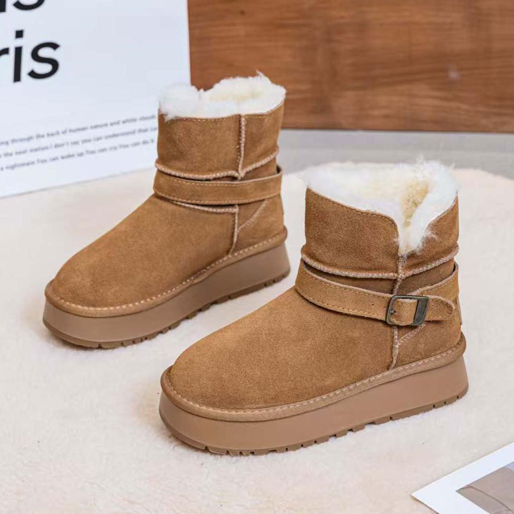 2026 winter new fur integrated snow boots women's thick plush warm fashion versatile medium tube fluff large cotton boots