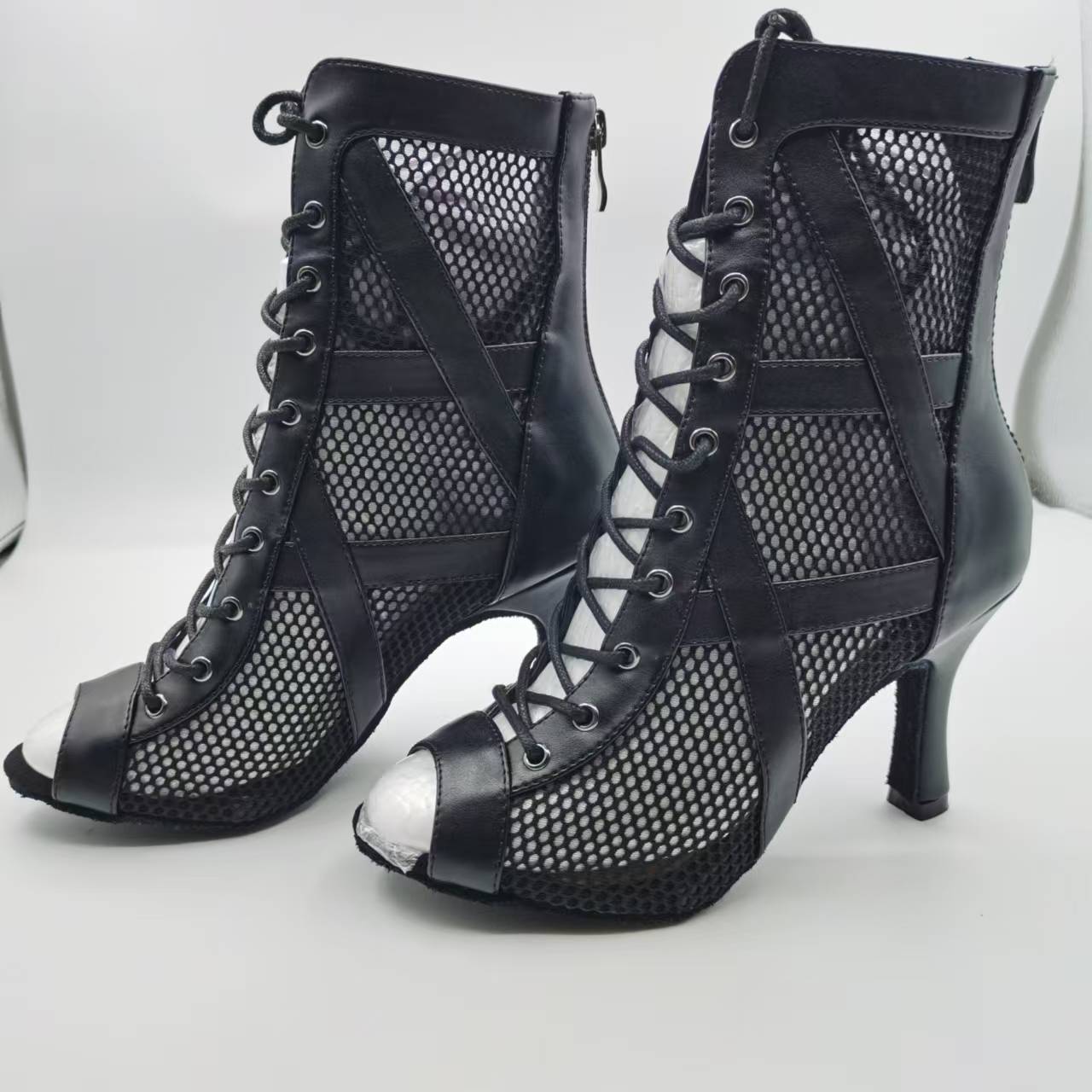 

Женские черные туфли на высоком каблуке для вечеринок со шнуровкой и открытым носком, туфли на шпильке, для джазовых танцев, женская обувь, уличные ботинки, большой размер 46 38