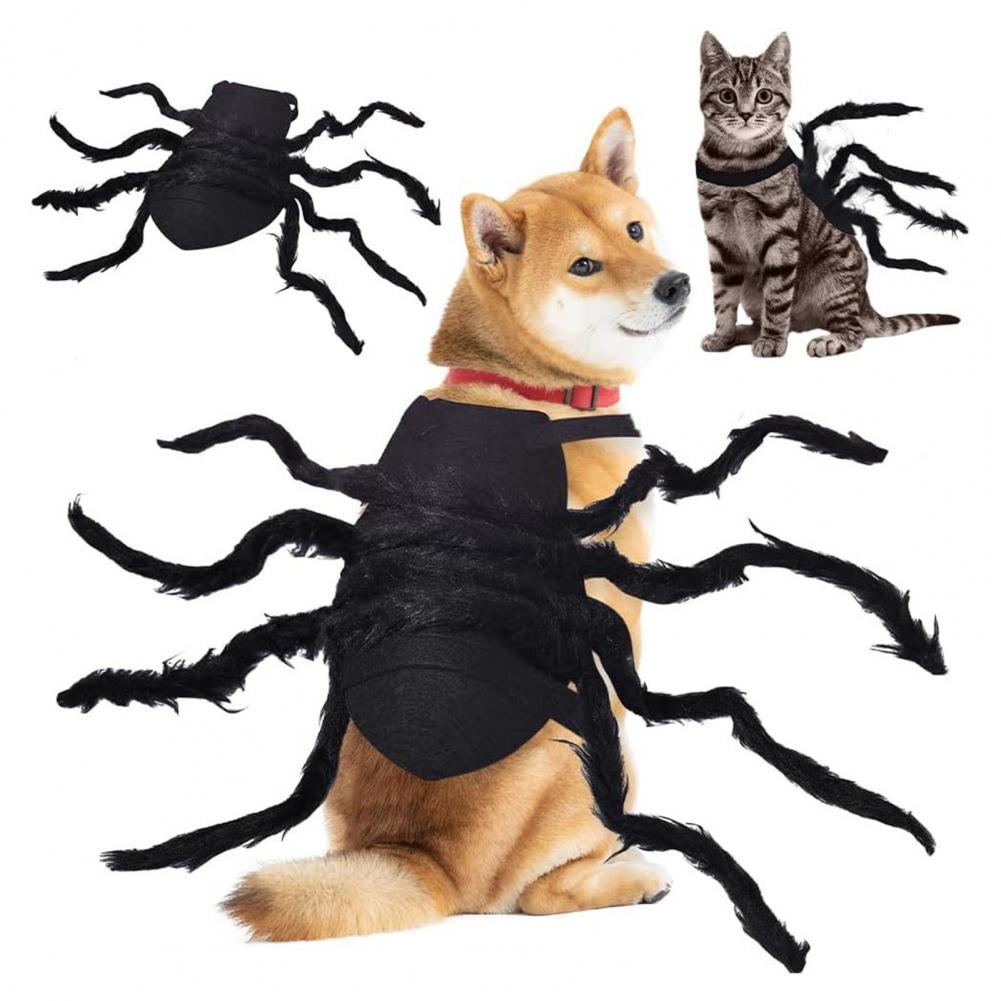 Pet Spider Costume Halloween Furry Simulation Spider Apparel for Cats Halloween Party Cosplay Dress Up Accessory