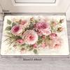 VIKAMA  Hallway Area Rug Luxury Pink Floral Print Entrance Mat Laundry Room And Bathroom Rug Home Decor