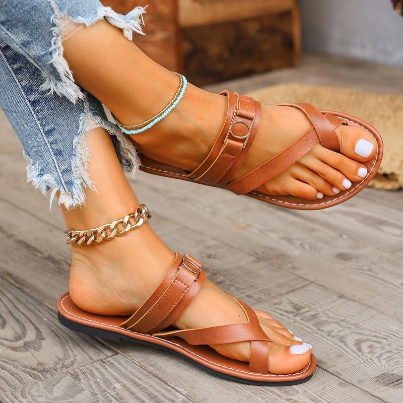 New Summer Women's Plus Size Toe Loop Fashion Flat Casual Slide Sandals
