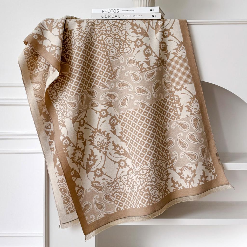 Autumn And Winter Imitation Cashmere Scarf Thickened And Lengthened Flower Scarf Retro Ethnic Style Shawl Dual-Purpose Outer Cover