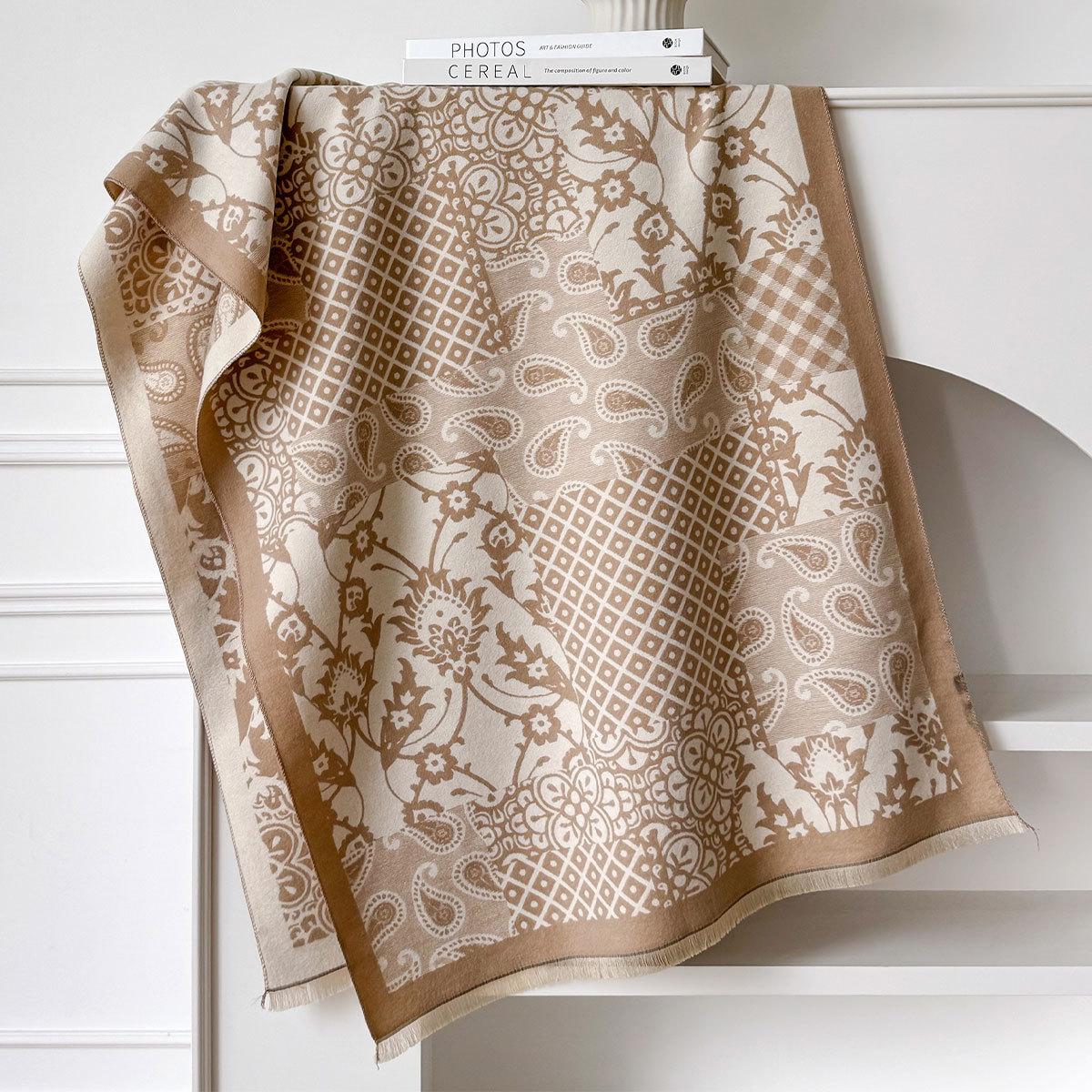 

Winter Warm Cashmere Scarf For Women Cashew Flowers Pashmina Shawl Wrap Neckerchief Female Bufanda Echarpe Design Headband One Size