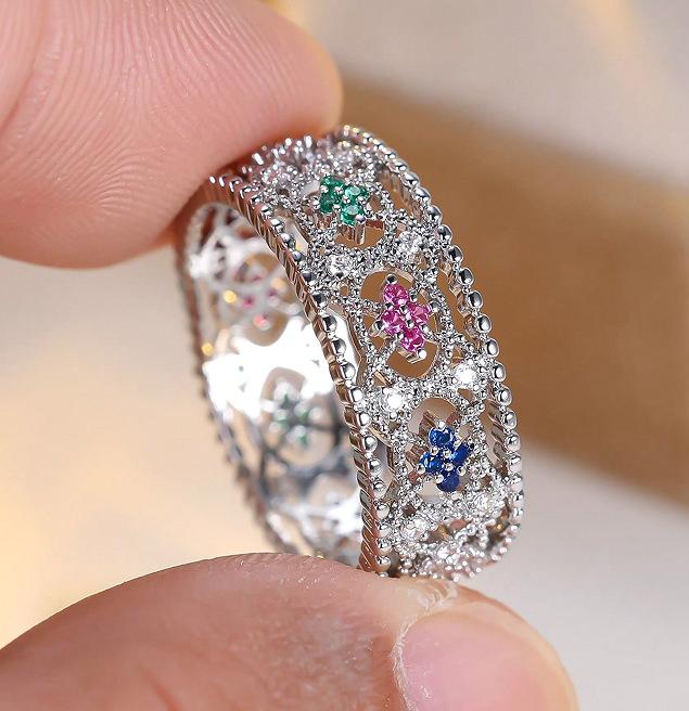 2026 European and American New Light Luxury Retro Hollow Carved Ring with Micro Inlaid Zircon Exquisite Wide Version Jewelry