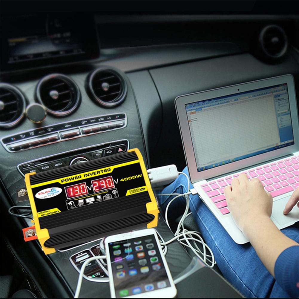 4000W Power Inverter Portable Voltage Transformer Car Adapter LED Display Dual USB Charger Converter Lightweight