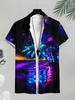 [Printed Design - Not Texture] Men'S Casual Shirt Vibrant Tropical Sunset Button- Hawaiian Shirt - Vintage Style, Polyester, Summer Beachwear