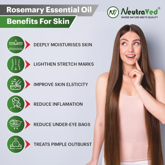 NeutraVed Rosemary Essential Oil 15ml | 100% Pure & Natural | Therapeutic Grade, Steam Distilled | Hair Growth & Scalp Nourishment