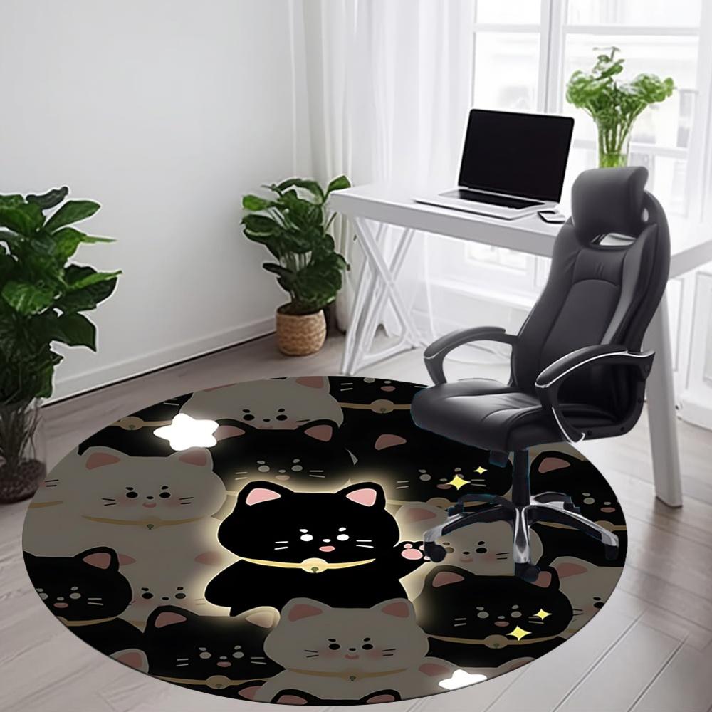 1pc Cats Luck Office Round Area Rug, Under Office Chairs Bedroom Living Room Home Decor, Room Deco