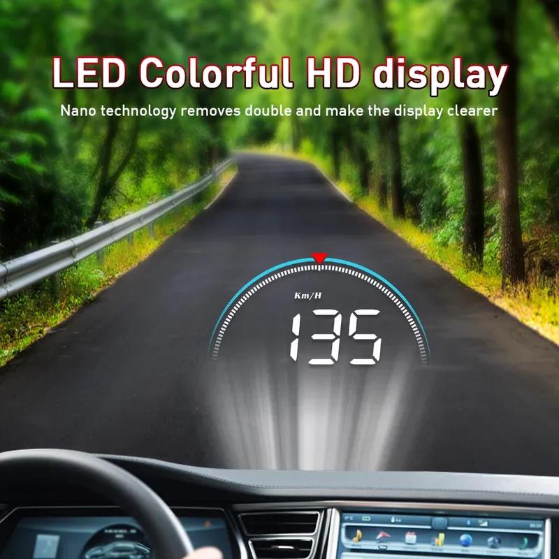 OBD2 LED Colorful HD Head Up Display Speedometer Speed RPM Fuel Consumption Driving Time With Alarm Buzz Windshield Projector M8