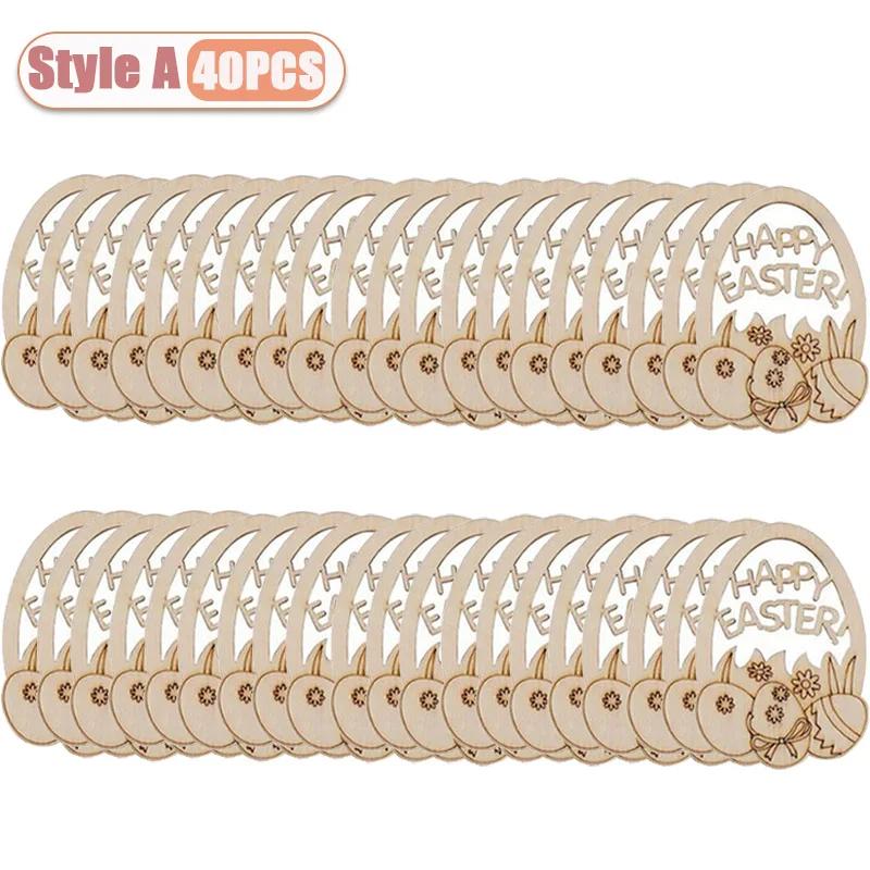 10-40PCS Easter Wooden Eggs with Hemp Rope Holiday Party Decorations DIY Craft Kits for Kids Home Wall Hanging Wooden Ornaments