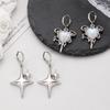 2 Pairs Women Opal Stone Heart Hoop Earrings Punk Y2K Cute Daily Wear Jewelry Party Gifts Simple Silver Color Star Earrings