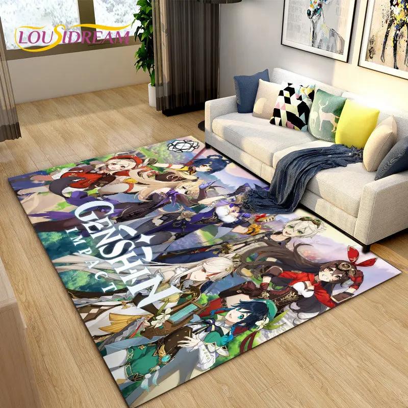 Cartoon Game Gamer Genshin Impact  Area Rug,Carpet Rug for Living Room Bedroom Sofa Doormat Decoration, Kids Non-slip Floor Mat