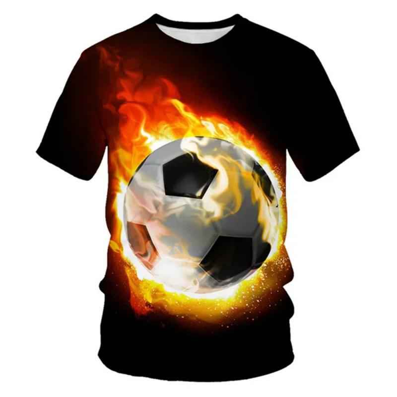 3D Tištěný Fotbalový Vzor Módní Trend Kulatý Výstřih Krátký Rukáv Ležérní Dětská Chlapecká Trička
