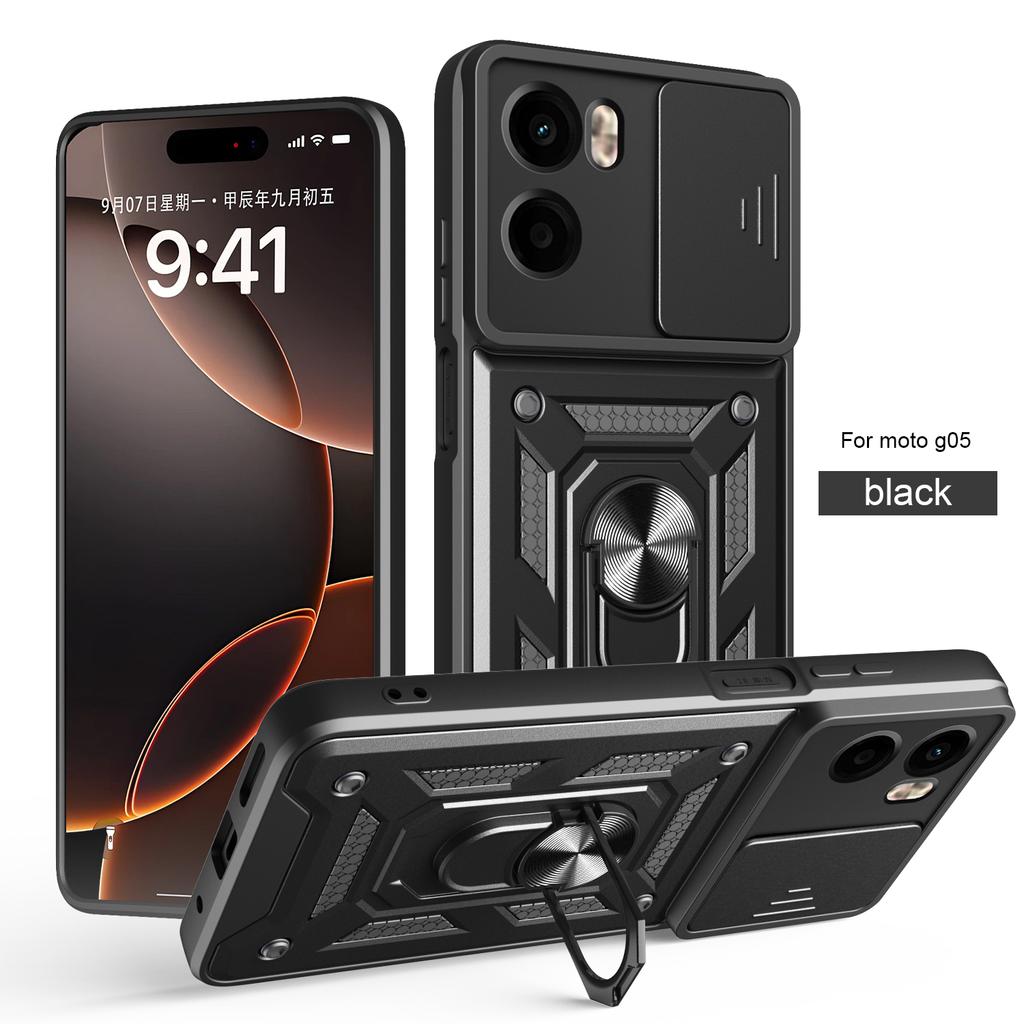 Für Motorola G05 Hülle Moto E15 Handyhülle MOTO G05 E15 Abdeckung Magnetischer Ringhalter Rüstung Schieb-Kamera-Schutz Rückseite