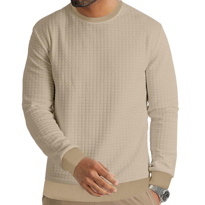 Men S Round Neck Waffle Knit Long Sleeve T Shirt Casual Basic Top