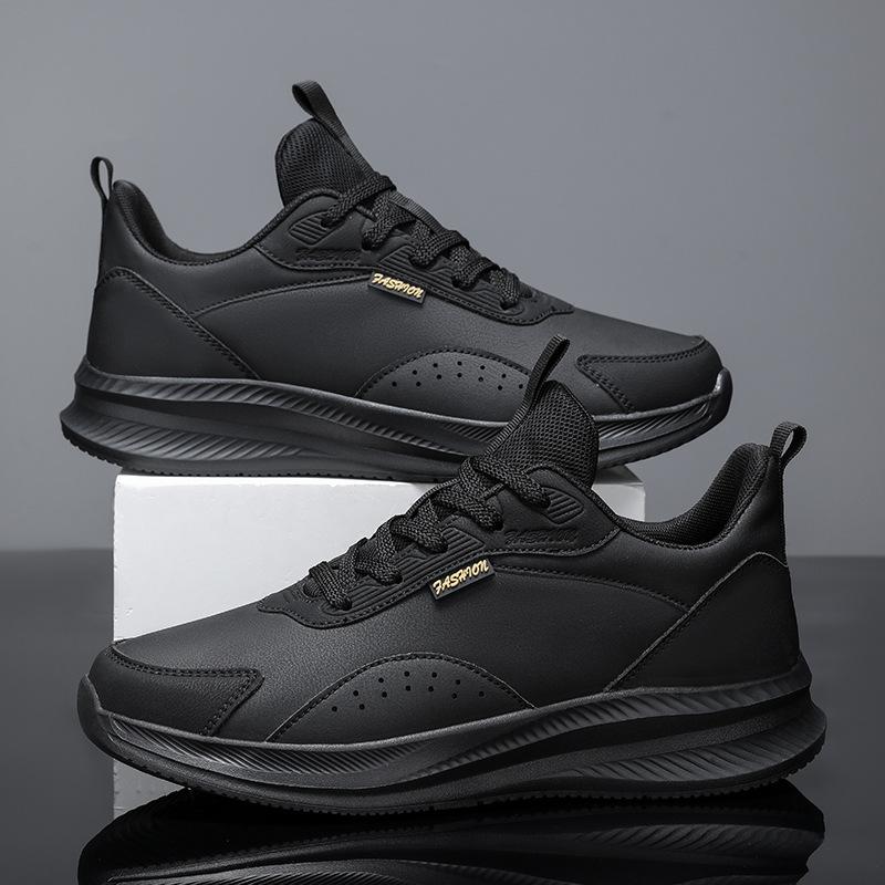 

Мужские кожаные кроссовки легкие повседневные уличные одинарные туфли кроссовки большого размера черные мужские туфли 45